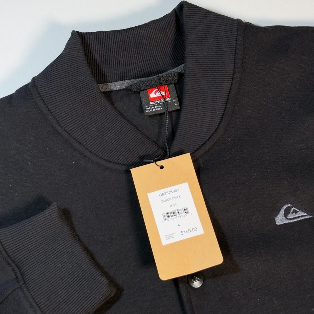 Quiksilver Bomber Jacket Mens Large Black Onyx New DryFlight Stretch Snap Front